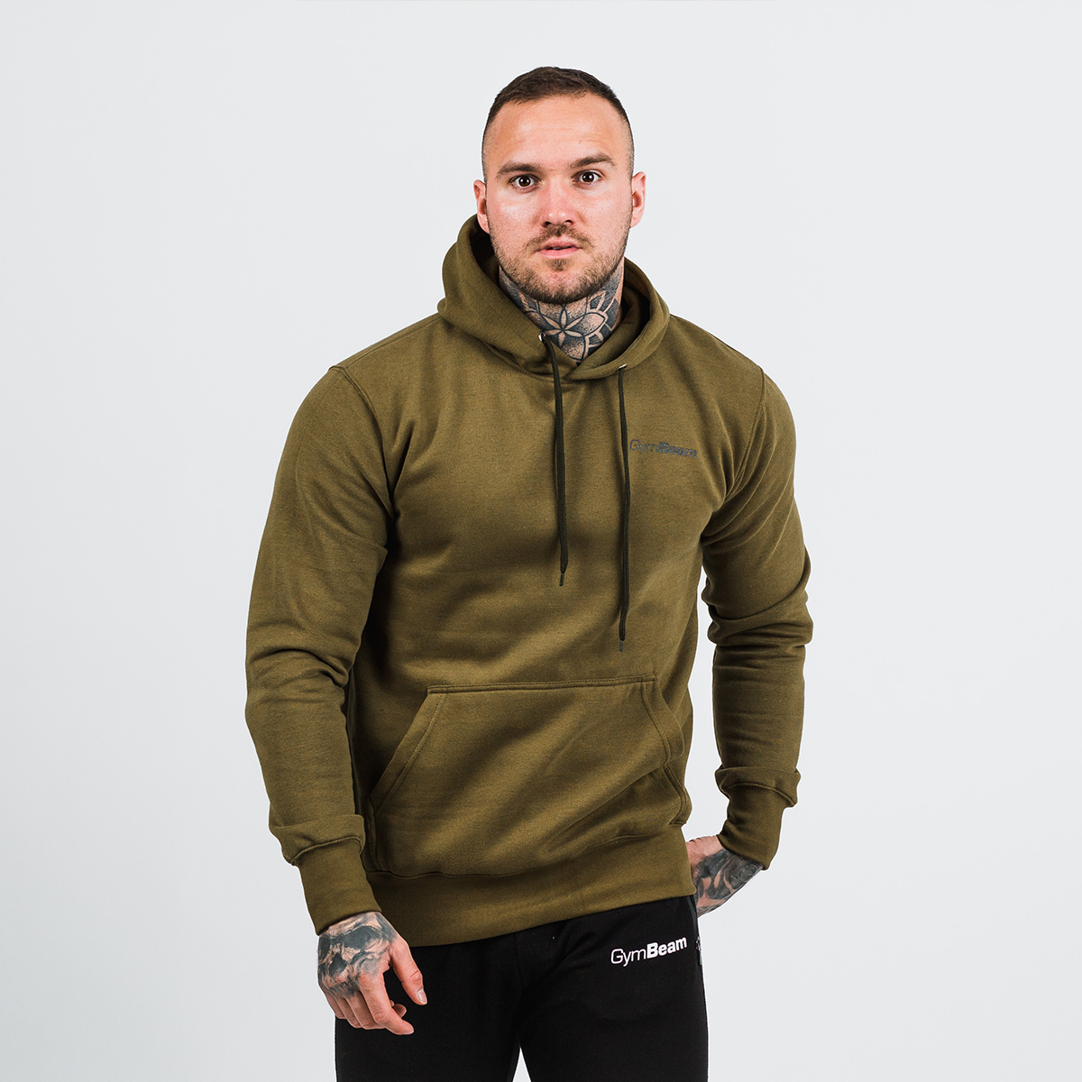 Men‘s Athlete Hoodie Military Green Black - GymBeam