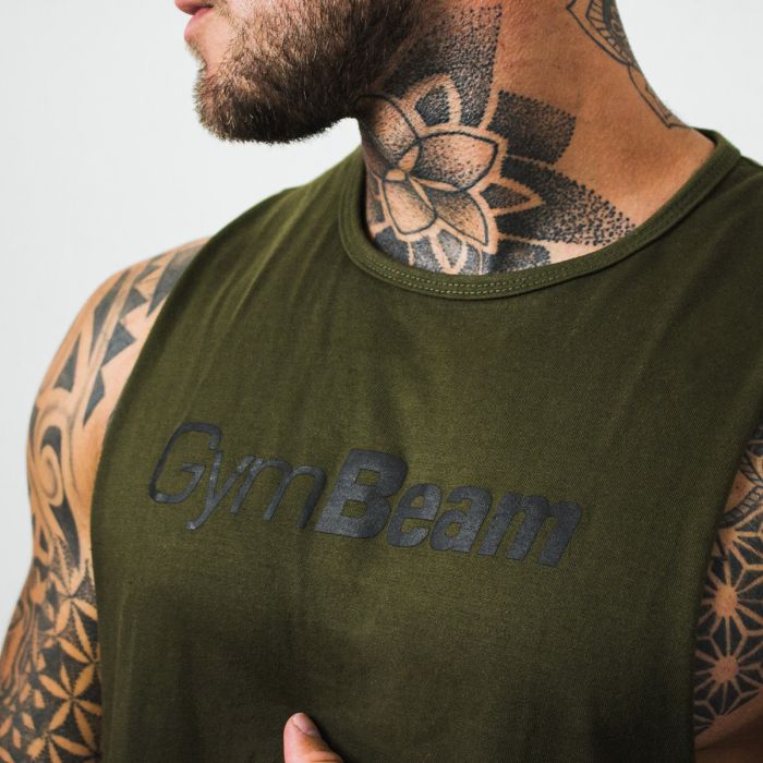 Men’s Cut Off Tank Top Military Green - GymBeam