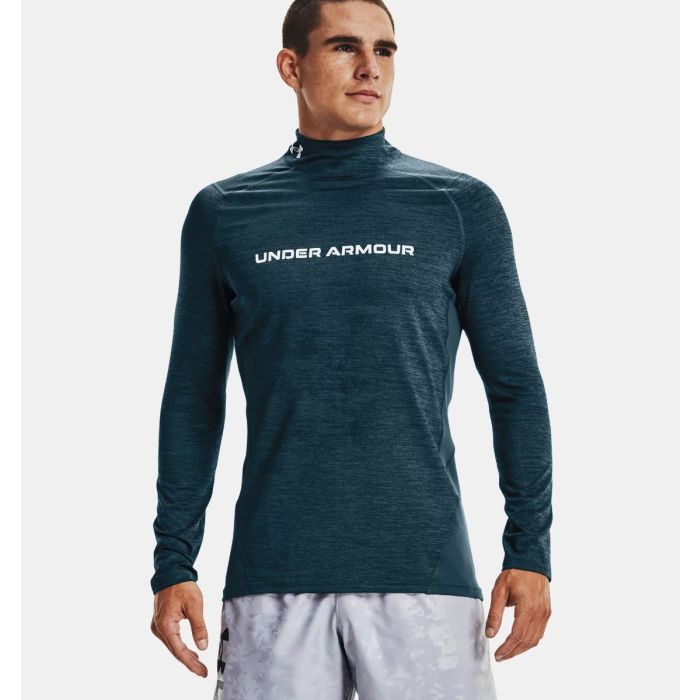 Men‘s ColdGear Armour Fitted Mock Long-Sleeve T-Shirt Twst Blue - Under Armour