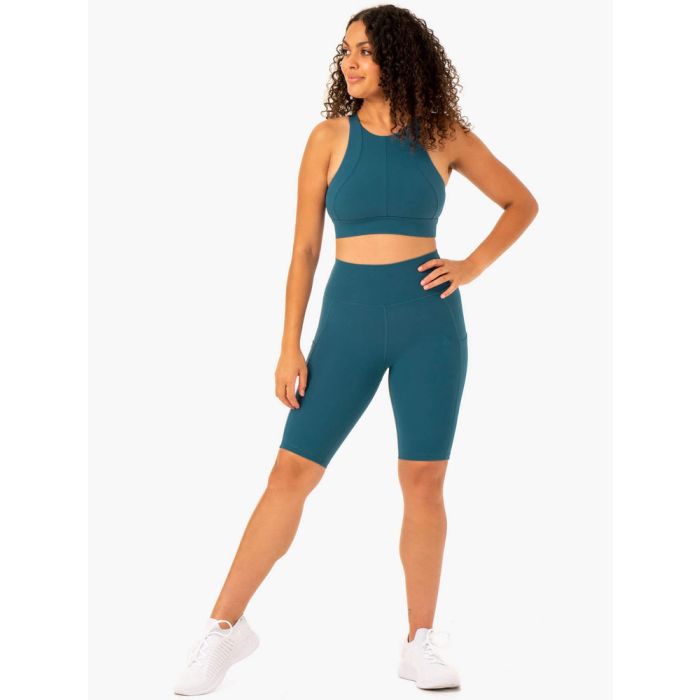 Women‘s Reset High-Waisted Pocket Bike Shorts Teal - Ryderwear