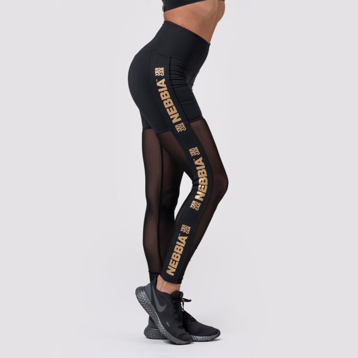 Women‘s Intense Gold Mesh Leggings Black - NEBBIA