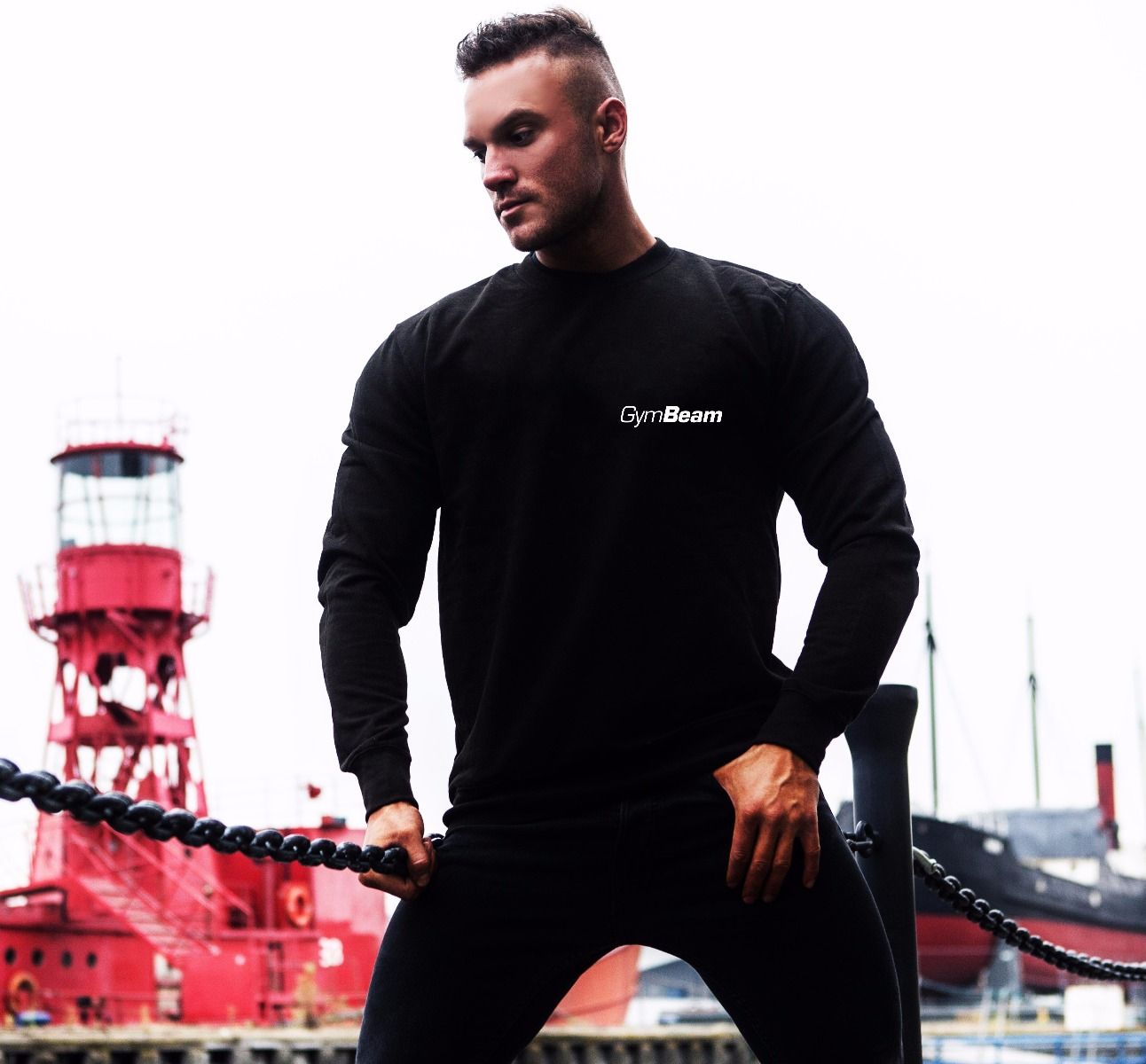 Men’s sweatshirt Basic Black White - GymBeam