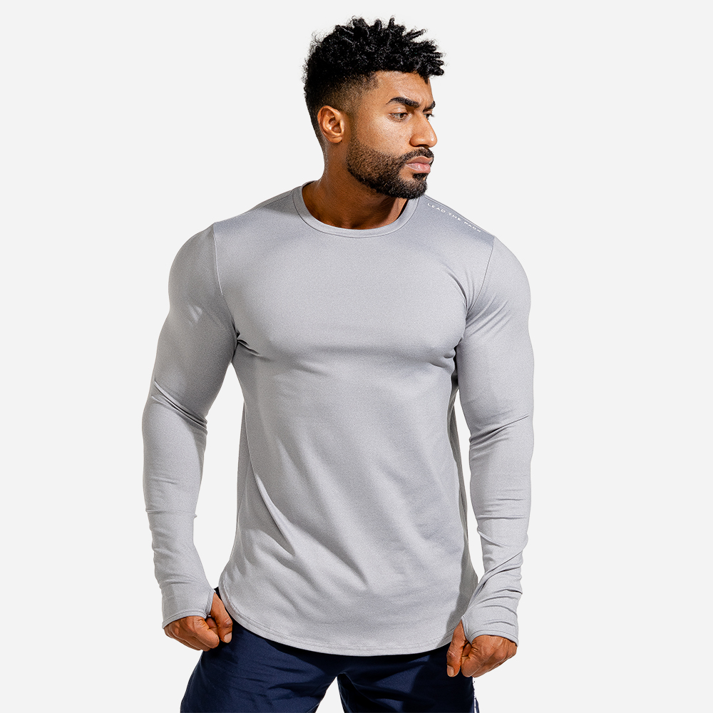 Statement Muscle Grey Long Sleeve T-shirt - SQUATWOLF