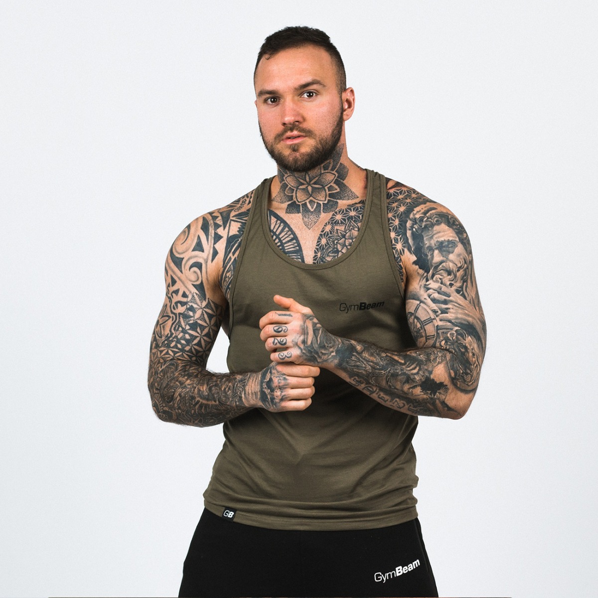 Men’s Stringer Tank Top Heather Olive Green - GymBeam