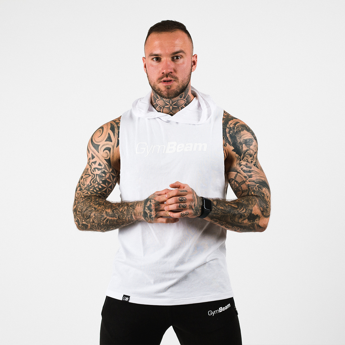 Men’s Hoodie Tank Top White - GymBeam