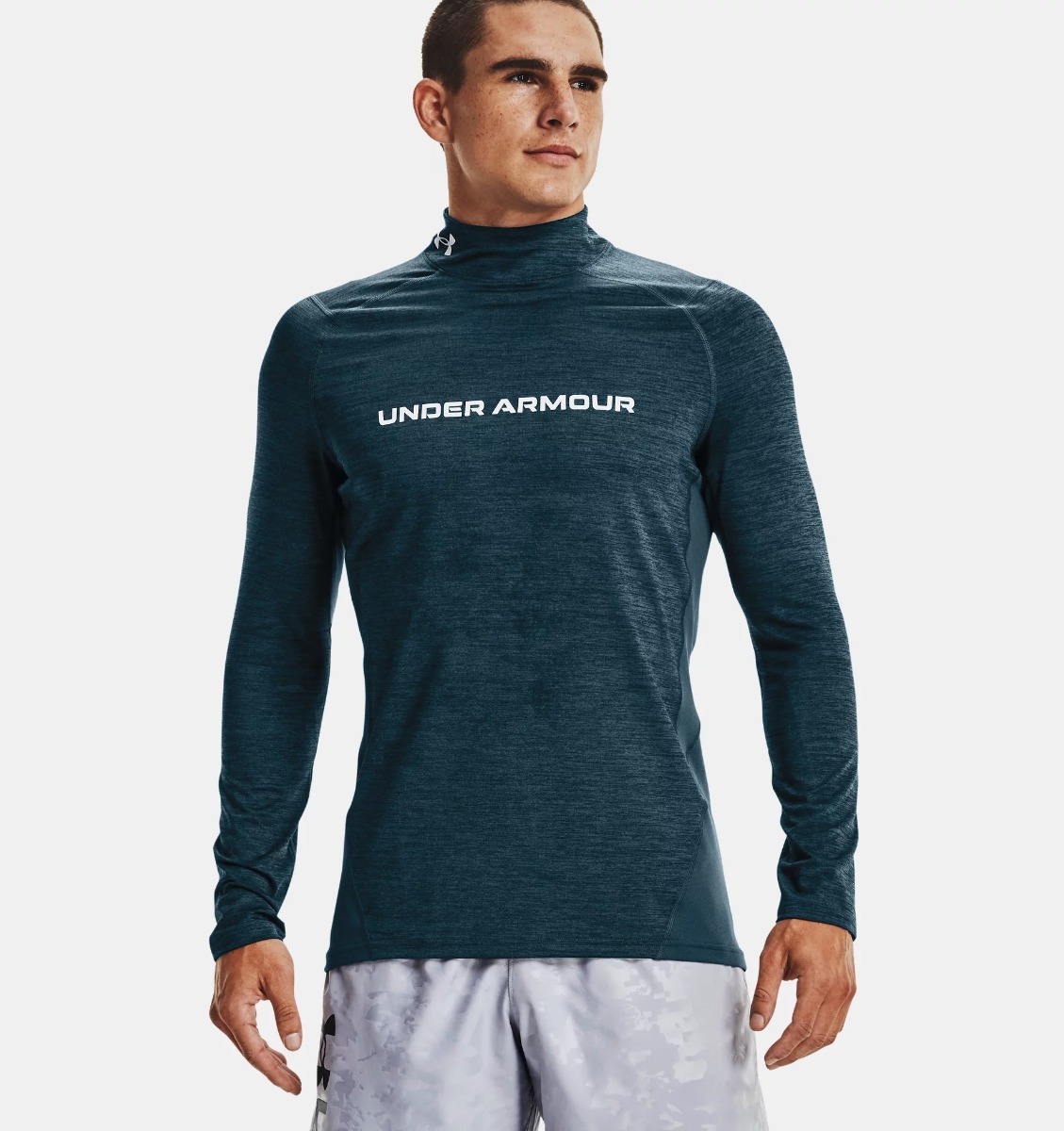 Men‘s ColdGear Armour Fitted Mock Long-Sleeve T-Shirt Twst Blue - Under Armour