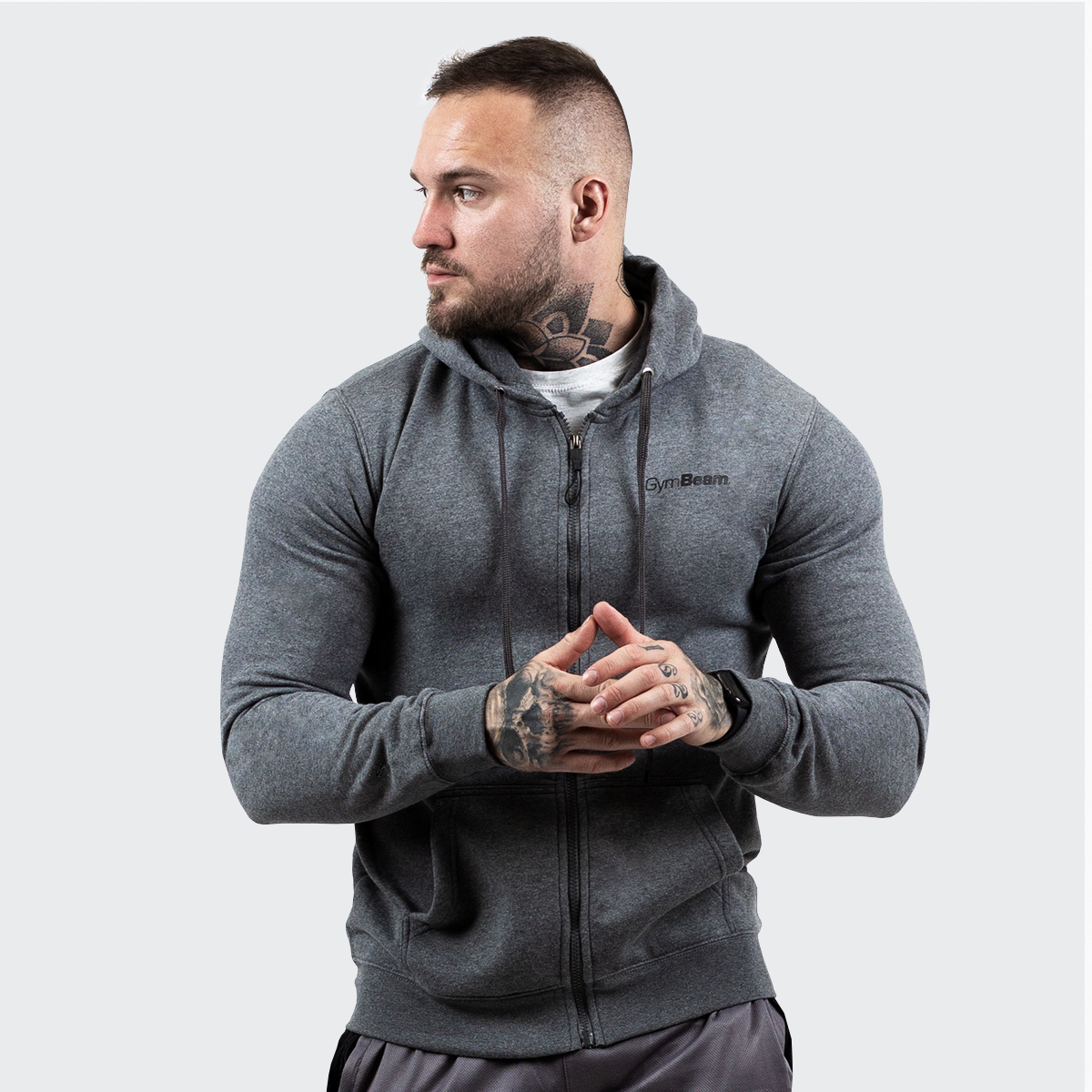 Men’s Zipper Hoodie Grey Black - GymBeam