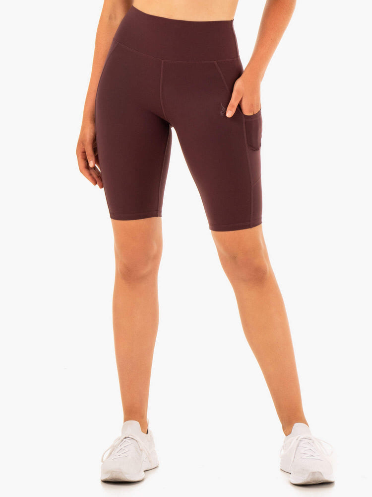 Women‘s Reset High-Waisted Pocket Bike Shorts Chocolate - Ryderwear