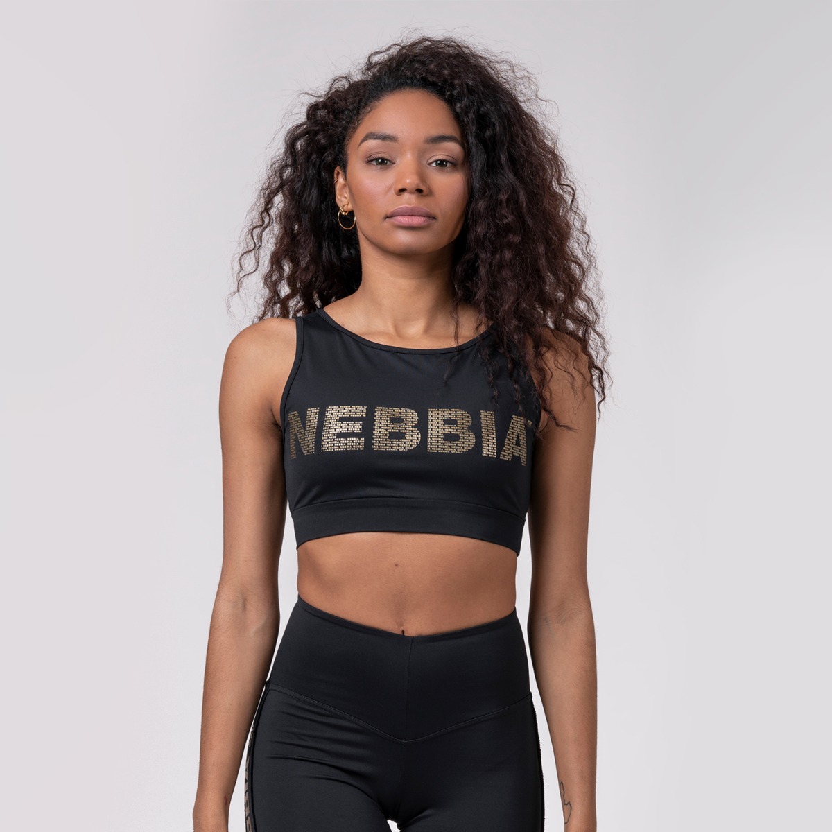 Intense Gold Mesh Sports Bra Black - NEBBIA