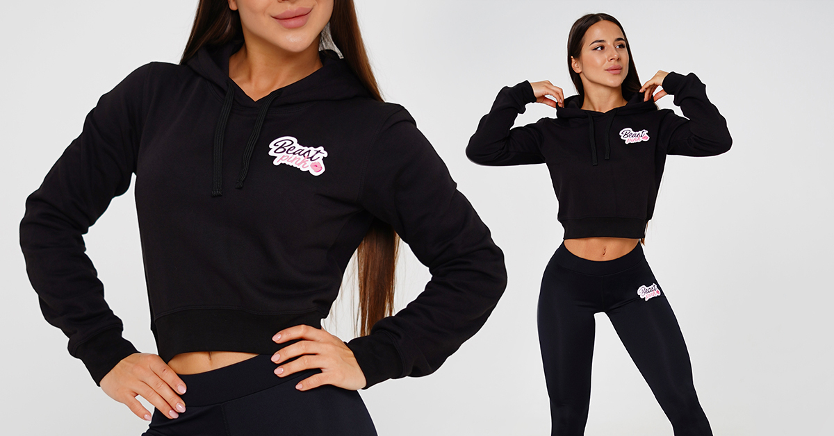 Women's Crop Hoodie Black - BeastPink