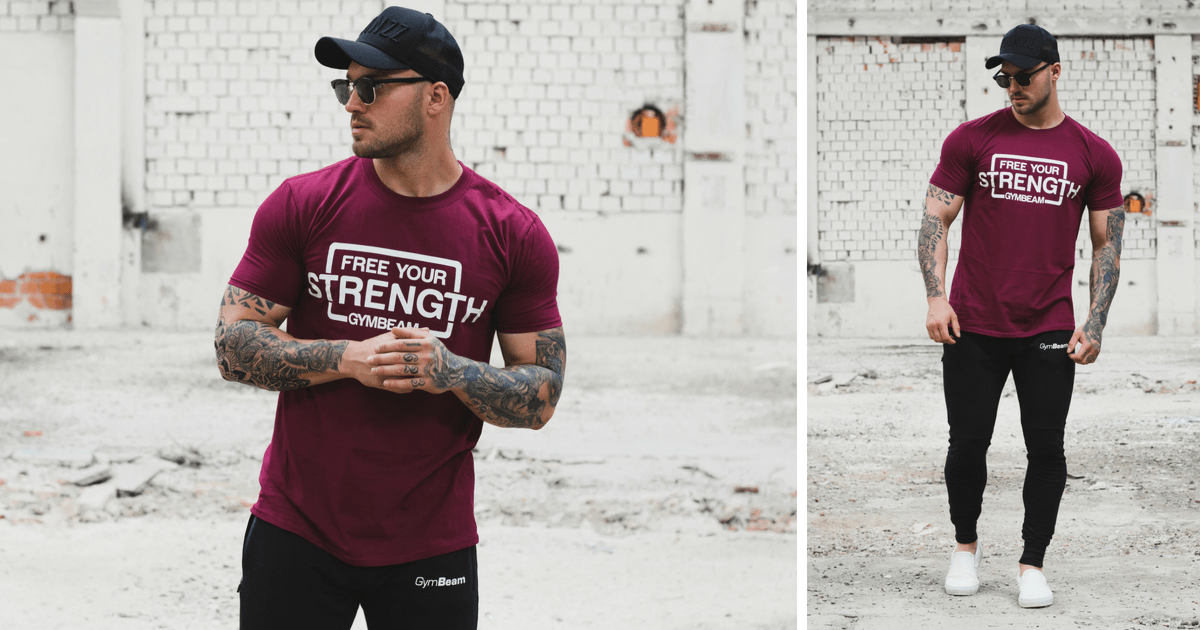 Men's T-shirt Free Your Strength Maroon White - GymBeam